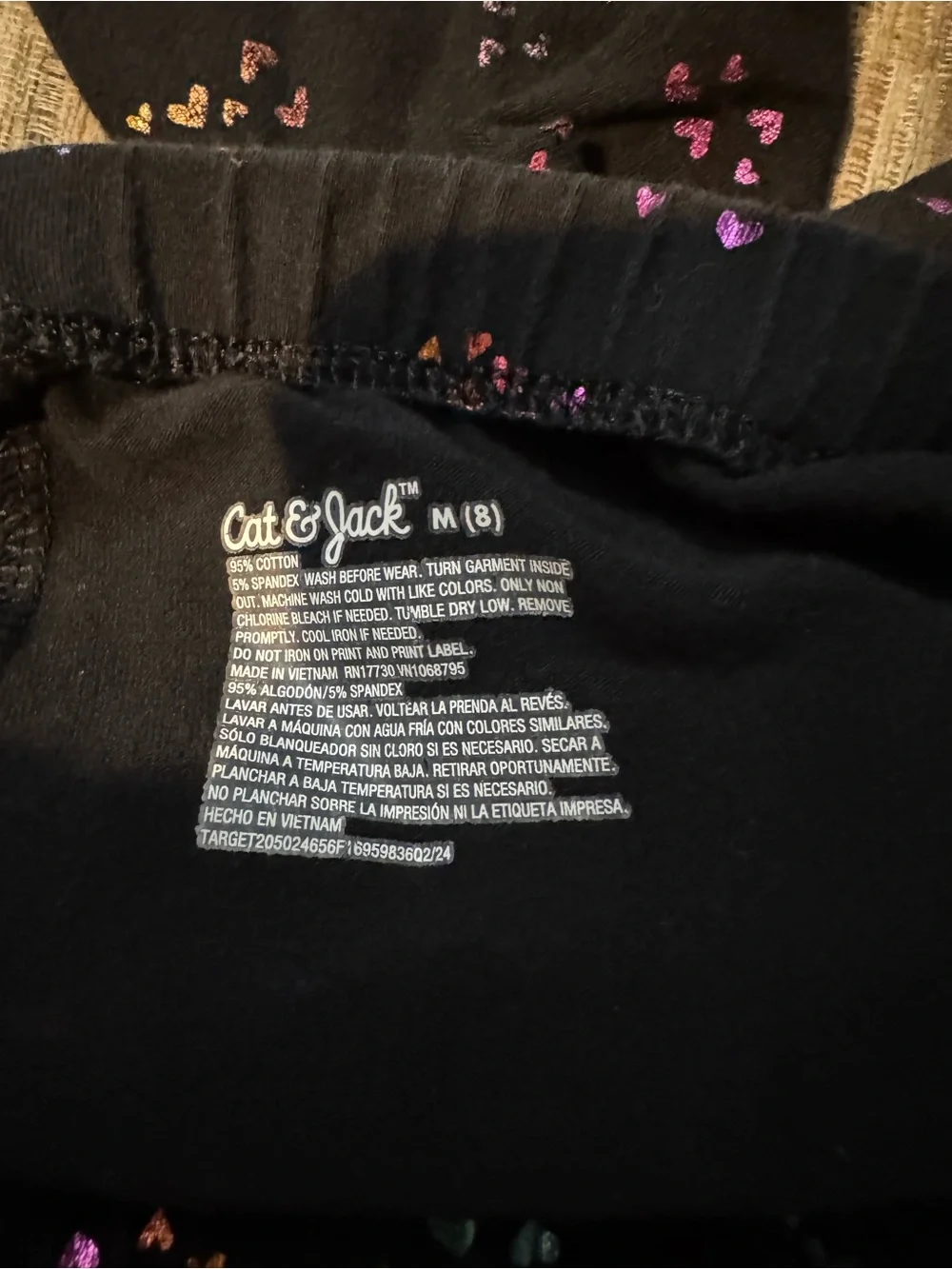Cat & Jacks Kids Black Leggings with Rainbow Heart Print girls size M